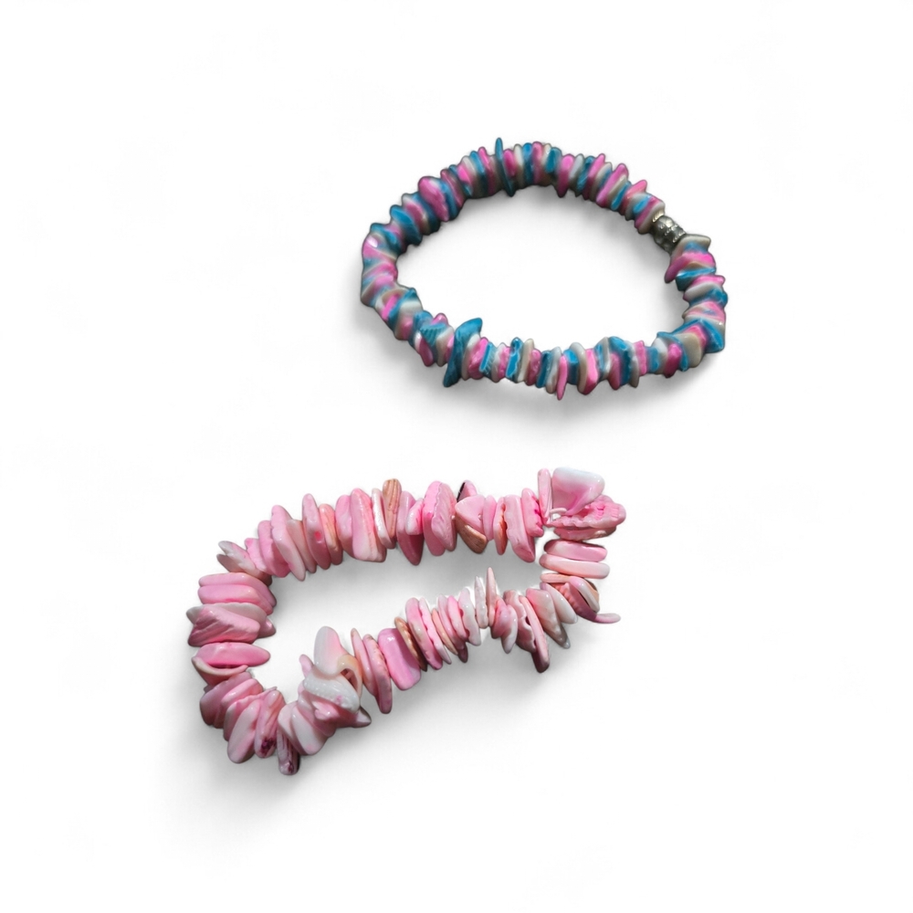 Colorful Vintage Pink Blue Poka Shells Bracelets